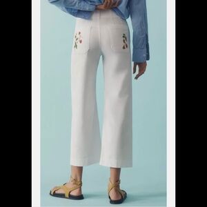 Anthro Maeve Colette Strawberry Embroidered Crop Wide Leg Pants Sz 29, MSRP $158